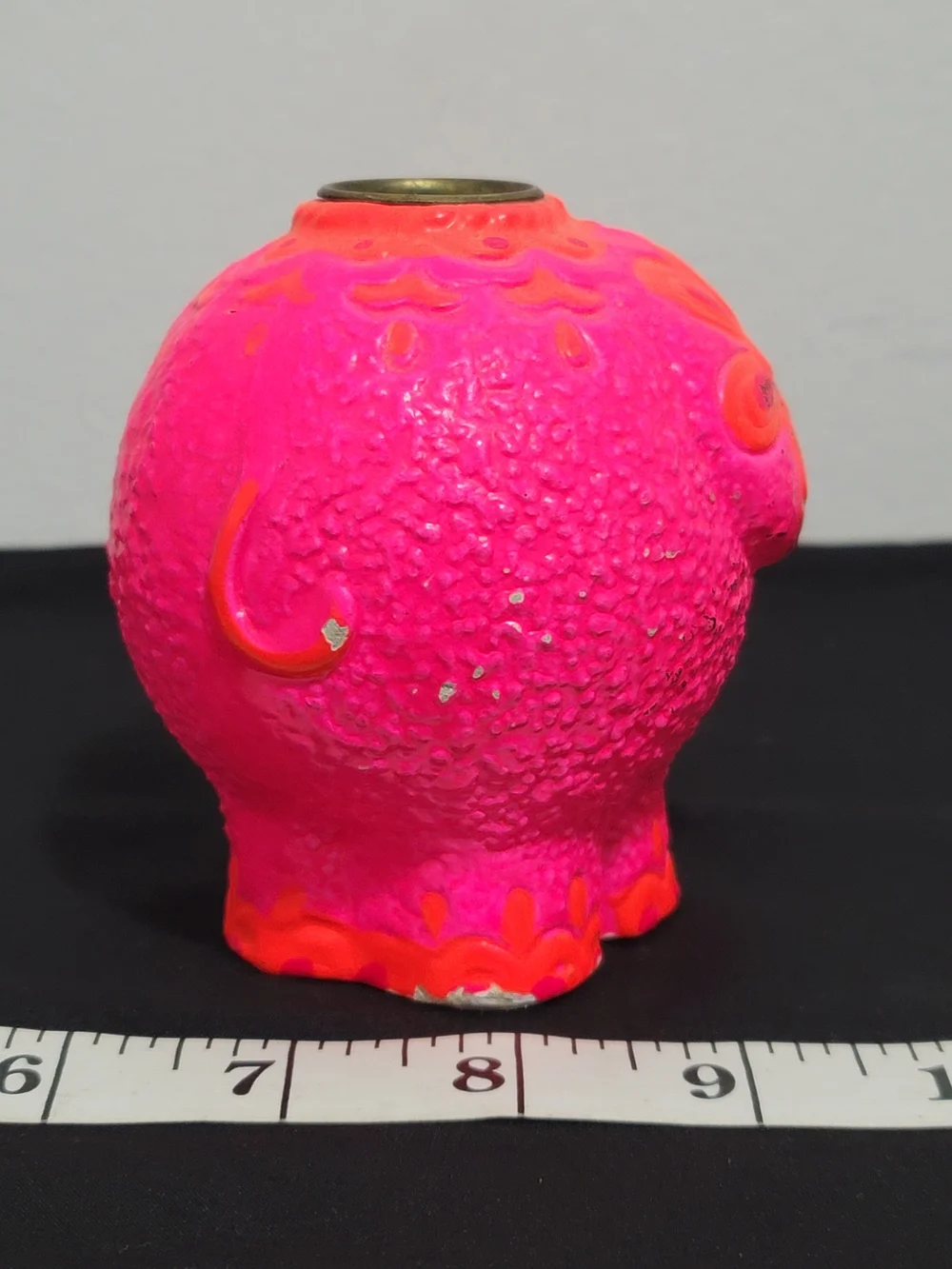 Vintage Hallmary Flower Power Bright Pink Floral Embossed Elephant Candle Holder